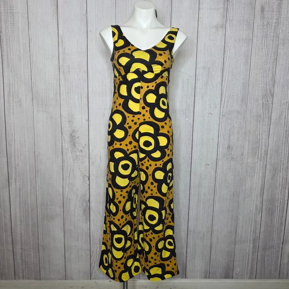 Vintage 60s Miss Elaine Mod Floral Wide Leg Jumpsuit ILGWU USA, sz Small - Picture 2 of 8